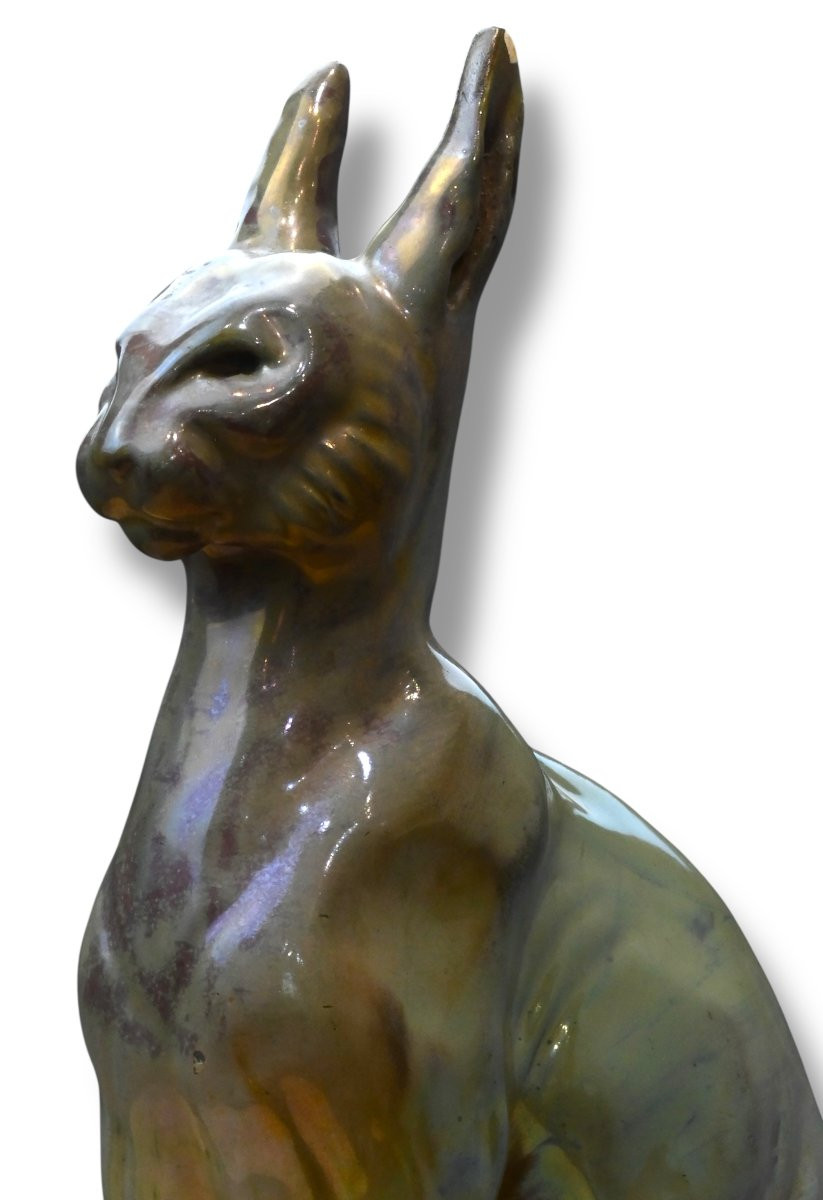 Umberto Mastroianni - Gatto in Ceramica Policroma - Italia Anni 20-photo-4